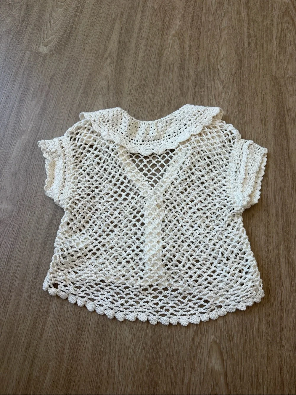 FREE PEOPLE Lilly Crochet Short-Sleeve Button Front Top in coconut milk size S